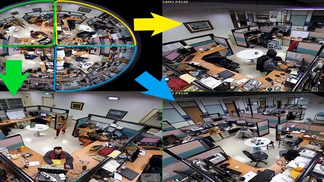 Камера ZAVIO Р4520 - пример секторного раскрытия картинки FishEye камеры смотреть онлайн