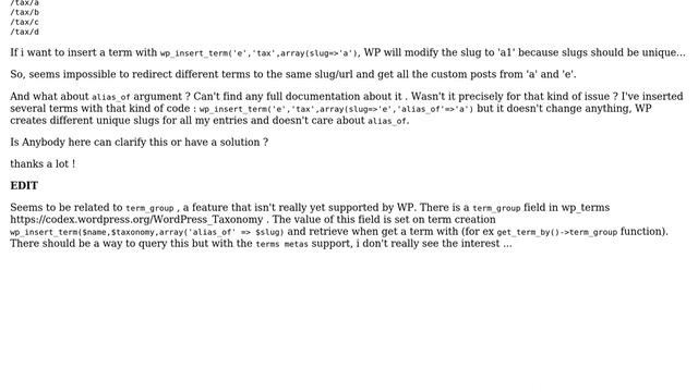Wordpress: What is wp_insert_term "alias_of" arg for? смотреть онлайн