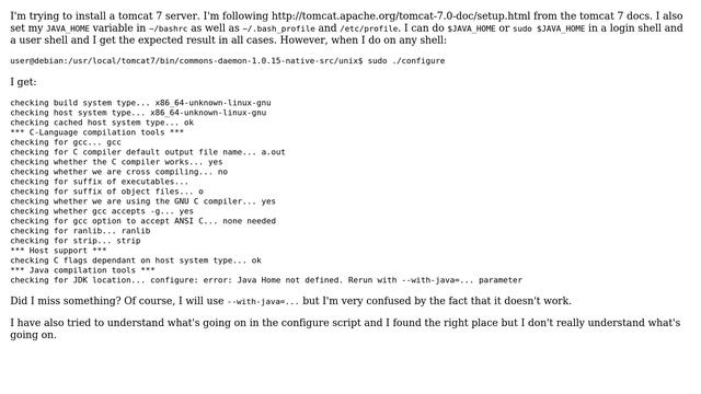 Unix & Linux: Why doesn't commons-daemon ./configure recognize $JAVA_HOME? смотреть онлайн