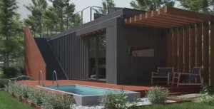 Загородный дом из 40 футового контейнера. Флэтхаус (квартира-дом) с плоской эксплуатируемой кровлей