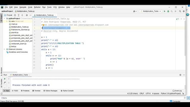 Multiplication Table in Python смотреть онлайн