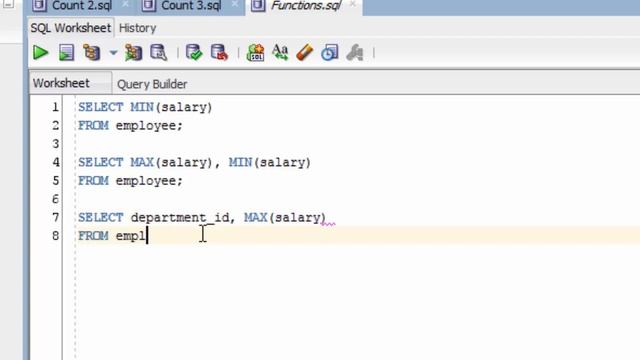 Using the MAX and MIN functions (Introduction to Oracle SQL) смотреть онлайн