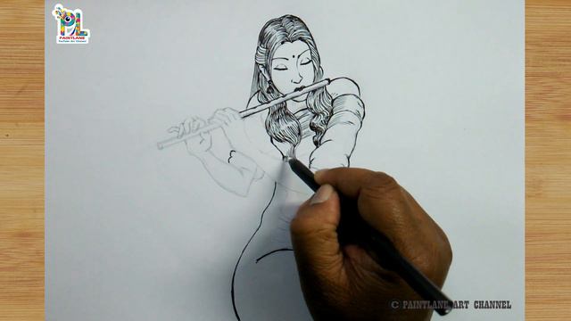 Girl with flute pencil sketch and pen drawing || Easy pen shading смотреть онлайн