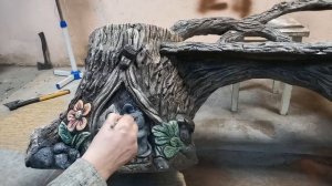 Лавочка с цветочником и корягой  Часть 2