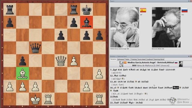 Михаил Ботвинник || РАЗНОЦВЕТНЫЕ СЛОНЫ в миттельшпиле || Шахматы смотреть онлайн
