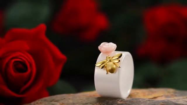 Кольцо керамика "Поцелуй розы". Серебро by Silver Craft смотреть онлайн