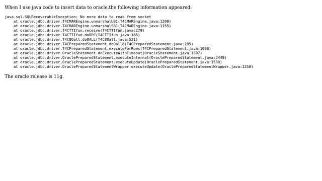 Databases: java.sql.SQLRecoverableException: No more data to read from socket смотреть онлайн