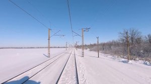 Зимняя поездка ЭР1. Вид из кабины машиниста.