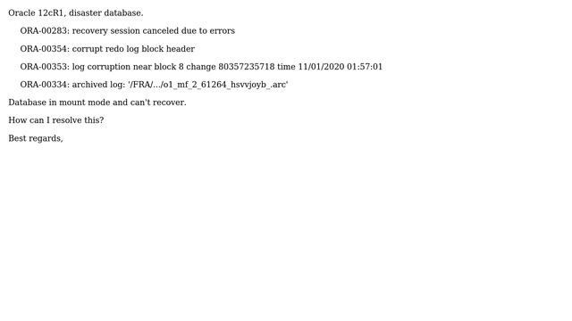 Databases: Oracle 12cR1 - RMAN-11003, ORA-00354, ORA-00353 - Corrupt Redo Log (2 Solutions!!) смотреть онлайн