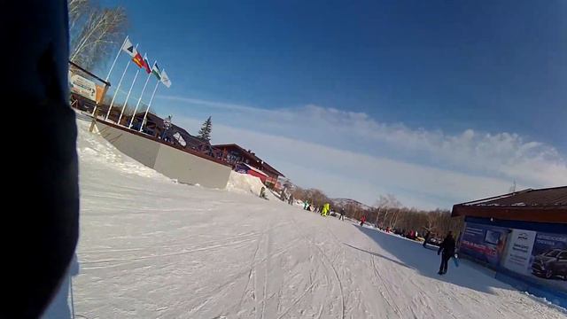 Банное. Спуск по 3й зеленой трассе от первого лица смотреть онлайн