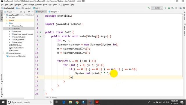 Bài tập Java: Bài 1.2: Vẽ hình chữ nhật rỗng bằng các dấu * смотреть онлайн