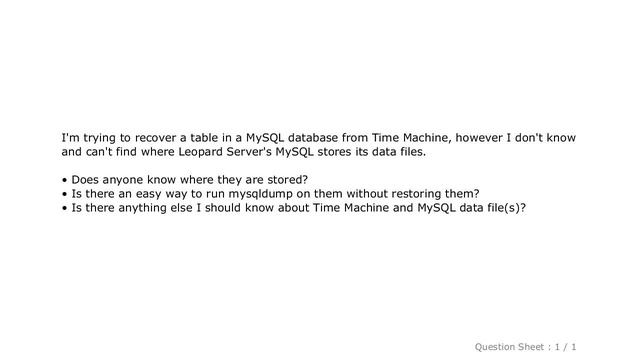MySQL : Where does Leopard Server's MySQL store its data? смотреть онлайн