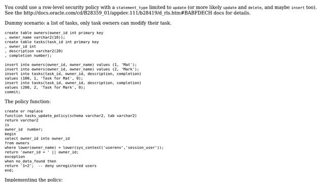 Databases: Oracle row level security setup? смотреть онлайн