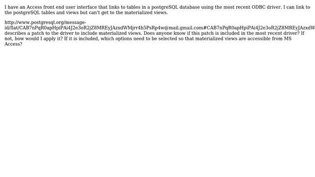 Databases: Need ODBC connection to postgresql to include materialized views смотреть онлайн