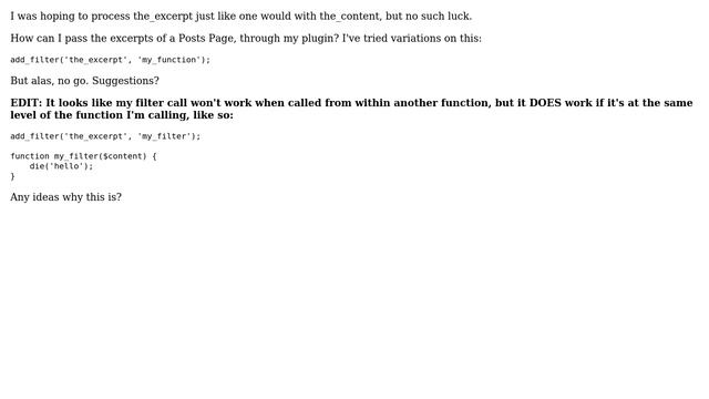 Wordpress: How to use the_excerpt in a filter hook? смотреть онлайн