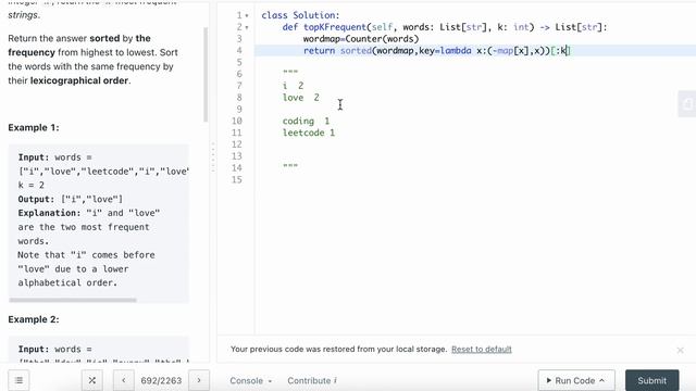 LEETCODE 692 TOP K FREQUENT WORDS PYTHON смотреть онлайн