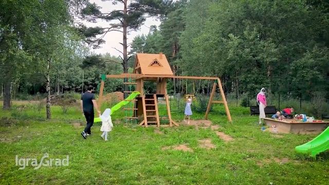 Отзыв на детские площадки IGRAGRAD Крепость Фани с рукоходом (дерево) и Панда Фани с винтовой трубо смотреть онлайн