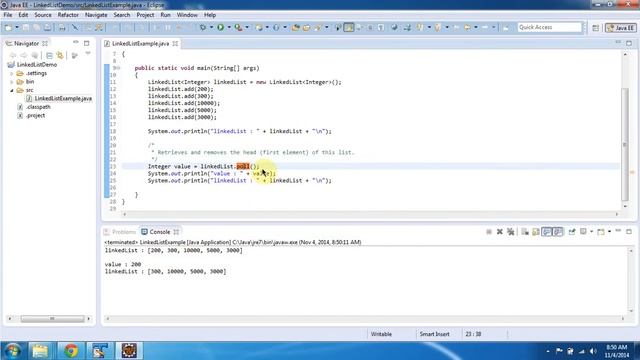 How to remove and retrieve the first object from the LinkedList? | LinkedList (poll method) смотреть онлайн