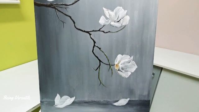 White Flower Acrylic Painting For  Beginners
