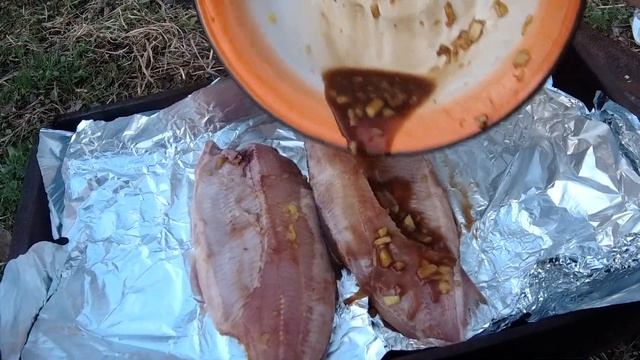 Сиг в соевом соусе с ананасом в шарабане. Рыба горячего копчения на костре. смотреть онлайн