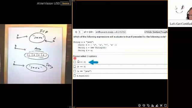 Memory representation of Strings and arrays. Using == to compare. (enthuware.ocajp.i.v8.2.1212) смотреть онлайн