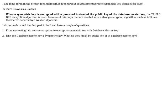 Databases: Symmetric Key Creation Question смотреть онлайн