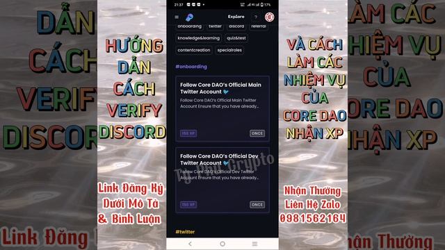 CORE DAO HƯỚNG DẪN CÁCH VERIFY DISCORD VÀ LÀM NHIỆM VỤ NHẬN XP смотреть онлайн