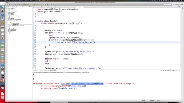 Java: Exception Handling - String example смотреть онлайн