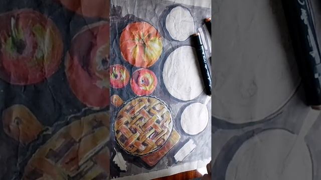 как легко и быстро нарисовать натюрморт, осенний натюрморт с пирогом и тыквами, как нарисовать пиро смотреть онлайн