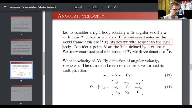 Fundamentals of Robotics 2022 | Lecture 4 | Transformations, Jacobians, angular velocity смотреть онлайн