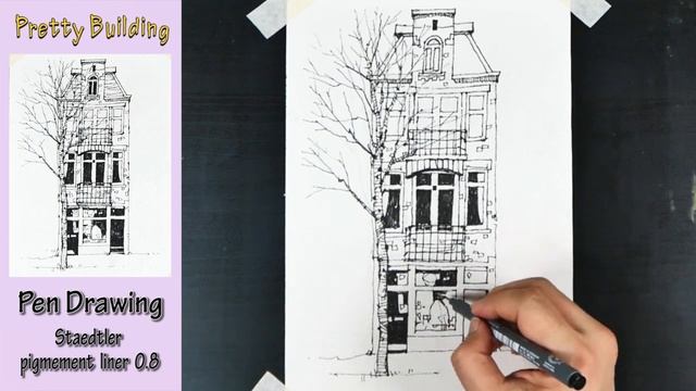 [Pen + Watercolor] Pretty building - Urban Sketch (pen drawing & color mixing) by NAMIL смотреть онлайн