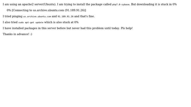 Ubuntu: sudo apt-get is stuck at 0% смотреть онлайн