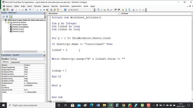 EXCEL VBA INTERMEDIÁRIO 2021 COPIAR DADOS DE VÁRIAS ABAS PARA UMA ABA смотреть онлайн