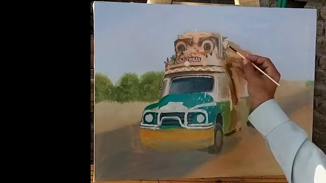 Painting a Pakistani Bus with oil colours on canvas смотреть онлайн