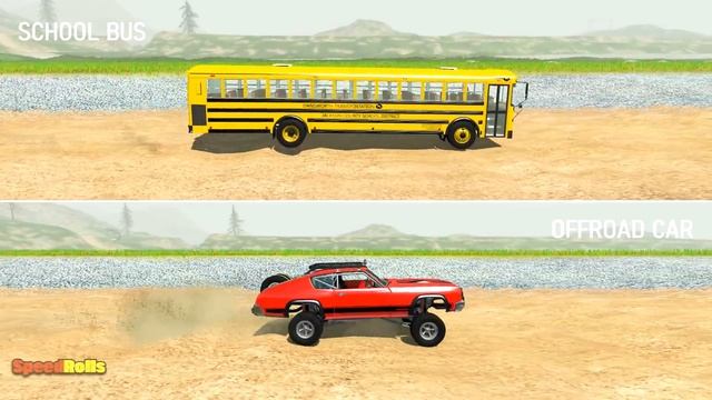 Suspension Test: School Bus Vs Off-Road Car - Beamng drive | SpeedRolls смотреть онлайн