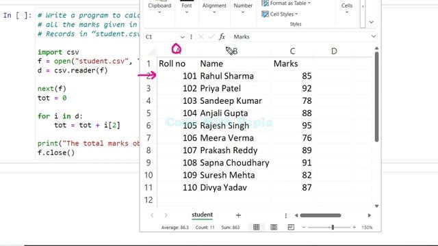 Python program to calculate the sum of all the marks given in the csv file смотреть онлайн