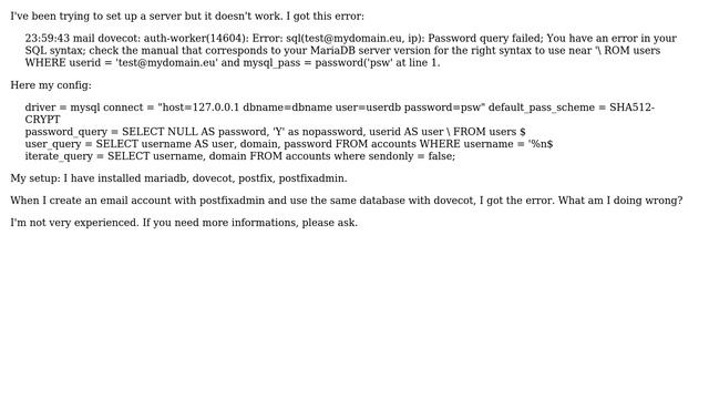 E-Mail Server Ubuntu SQL Error смотреть онлайн