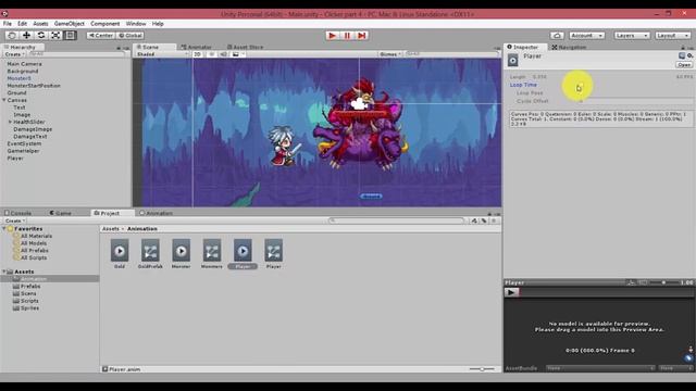 Unity 3D. Создание Clicker. Урок 4. Игрок и визуальное отображение атаки. смотреть онлайн