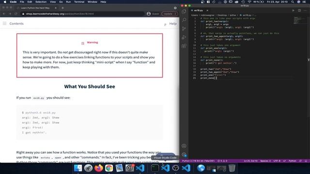 Learn Python 3 The Hard Way - Exercise 18: Names, Variables, Code, Functions смотреть онлайн