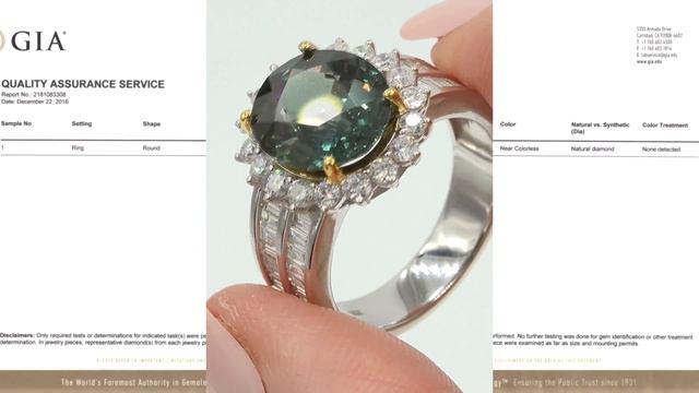 GIA 6.61 tcw VVS Unheated Greenish Blue Natural Sapphire & Diamond 14k Gold Ring - C240 смотреть онлайн