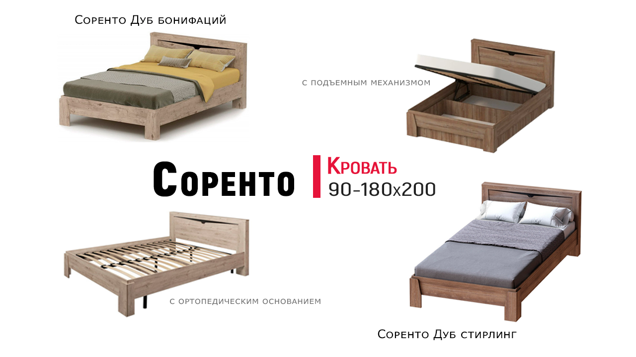 Кровать Соренто от МебельГрад. Каркас / с основанием / с подъемным механизмом. Обзор смотреть онлайн