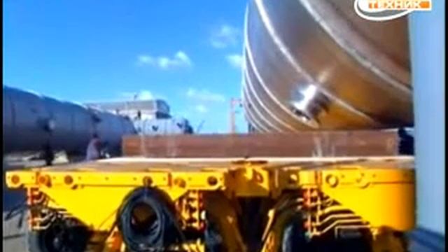 Транспортировка цилиндрической конструкции самоходными модулями смотреть онлайн