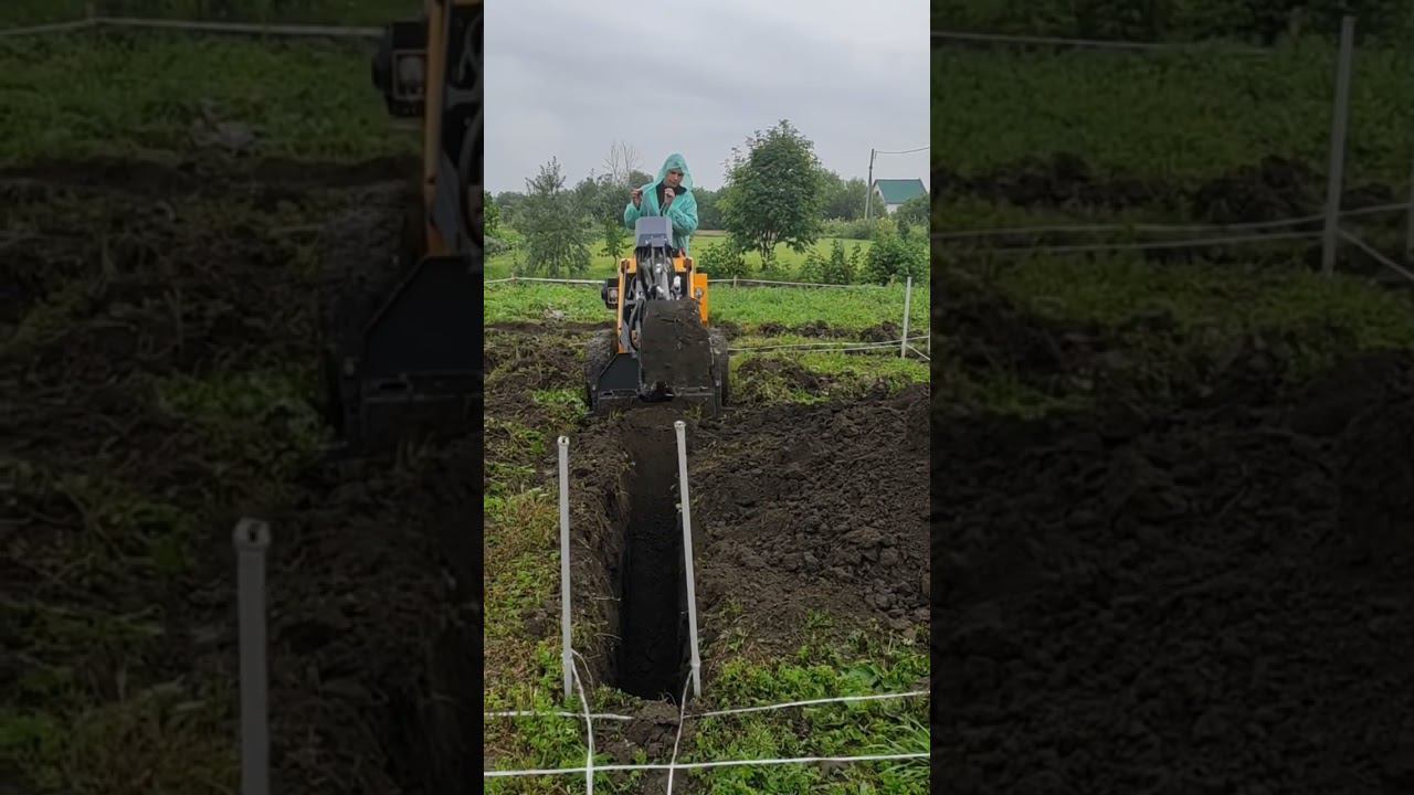 Мини-экскаватор. Мини-погрузчик Диктум. Копка траншеи. смотреть онлайн