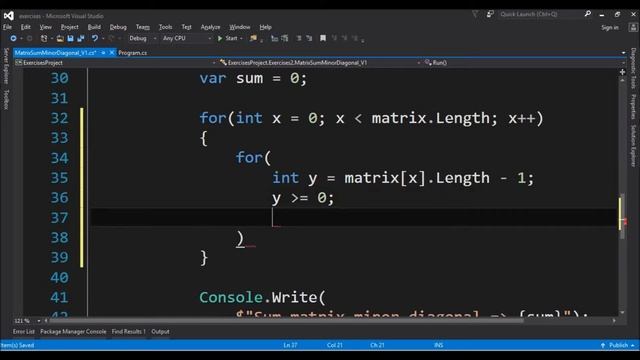 matrix sum minor diagonal v1 in c# смотреть онлайн