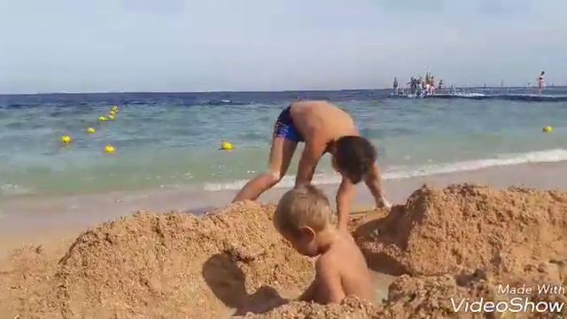 Строим башни и тунели из песка, на берегу красного моря. смотреть онлайн