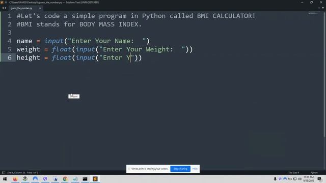 PYTHON - BMI CALCULATOR смотреть онлайн
