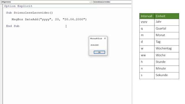 Zeitintervall zu einem Datum addieren mit der DateAdd Funktion [Excel VBA in 100 Sekunden] смотреть онлайн