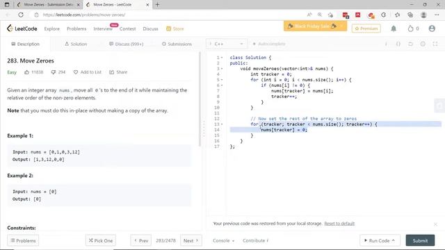 Move Zeroes - Google Interview Questions - LeetCode 283 Solution - C++ смотреть онлайн