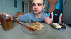 МУКБАНГ ПЛОВ С ГОВЯДИНОЙ / МЯСО КАРБОНАД СВИНИНА / ОЛИВЬЕ / ШОКОЛАД/ ХАЛВА EATING Mukbang ASMR АСМР