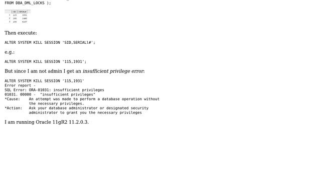 Removing locks in Oracle without being admin смотреть онлайн